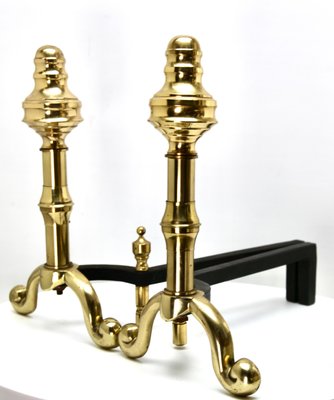 Iron and Brass Top Andirons, 1930s, Set of 2-MJY-1148780