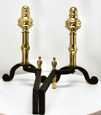 Iron and Brass Top Andirons, 1930s, Set of 2-MJY-1148780