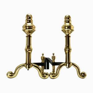 Iron and Brass Top Andirons, 1930s, Set of 2-MJY-1148780