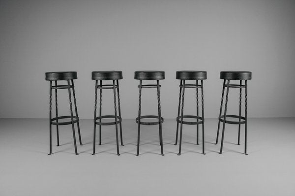 Iron Bar Stools, 1950s, Set of 5-KQB-1425180