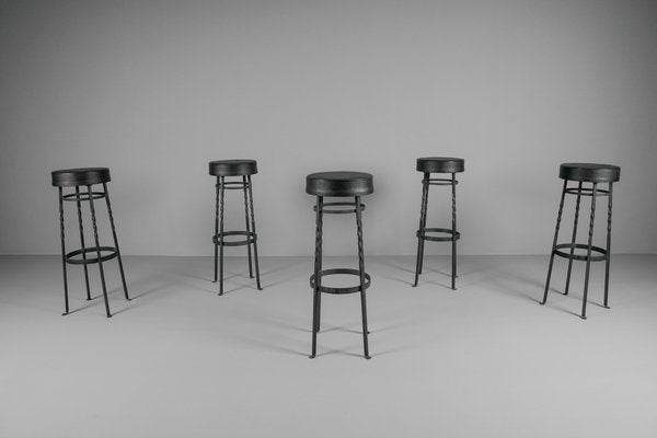 Iron Bar Stools, 1950s, Set of 5-KQB-1425180