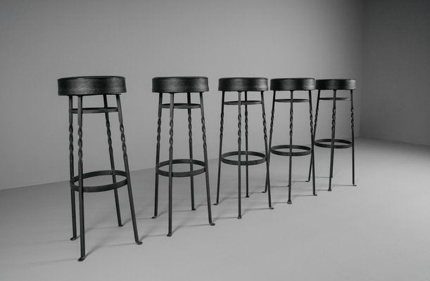 Iron Bar Stools, 1950s, Set of 5-KQB-1425180