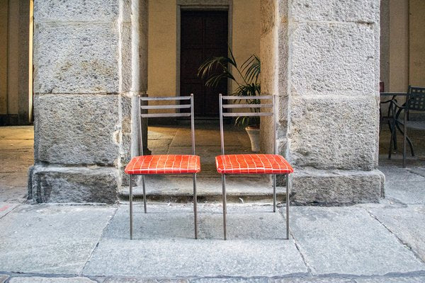 Iron Chairs with Wooden Tips and Leather Seats, 1960s, Set of 2-VCV-1771334