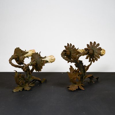 Iron Flower & Leaf Wall Lights, Set of 2-RAQ-1784756