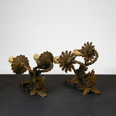 Iron Flower & Leaf Wall Lights, Set of 2-RAQ-1784756