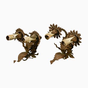 Iron Flower & Leaf Wall Lights, Set of 2-RAQ-1784756