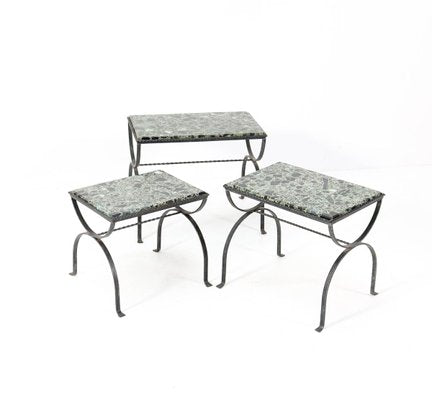 Iron Nesting Tables with Onyx Tops, 1970s, Set of 3-MY-836876