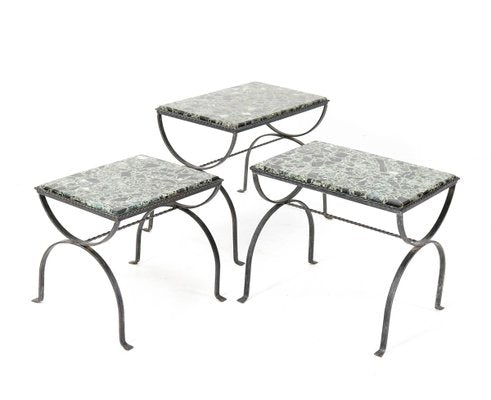 Iron Nesting Tables with Onyx Tops, 1970s, Set of 3-MY-836876