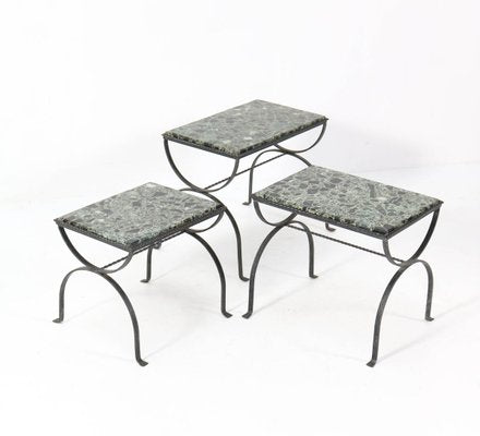 Iron Nesting Tables with Onyx Tops, 1970s, Set of 3-MY-836876