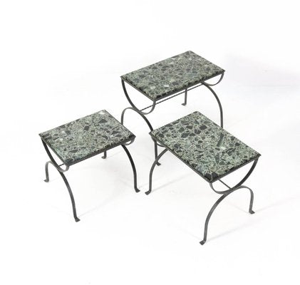 Iron Nesting Tables with Onyx Tops, 1970s, Set of 3-MY-836876