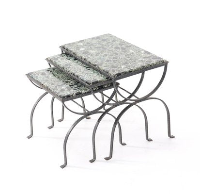 Iron Nesting Tables with Onyx Tops, 1970s, Set of 3-MY-836876