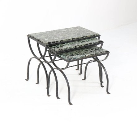 Iron Nesting Tables with Onyx Tops, 1970s, Set of 3-MY-836876