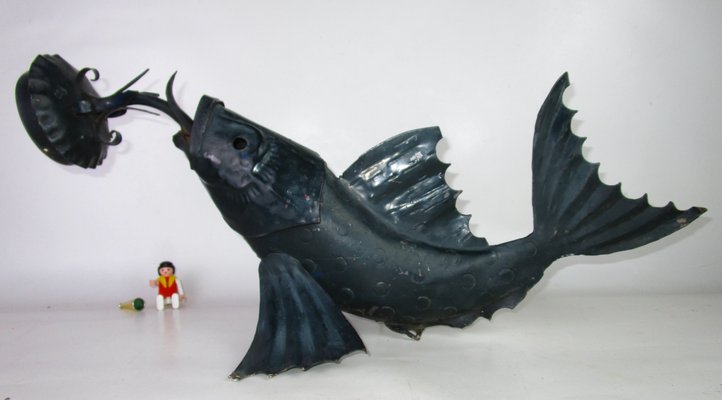 Iron Sculptural Koi Fish Sconce, 1950s-ZVO-602553