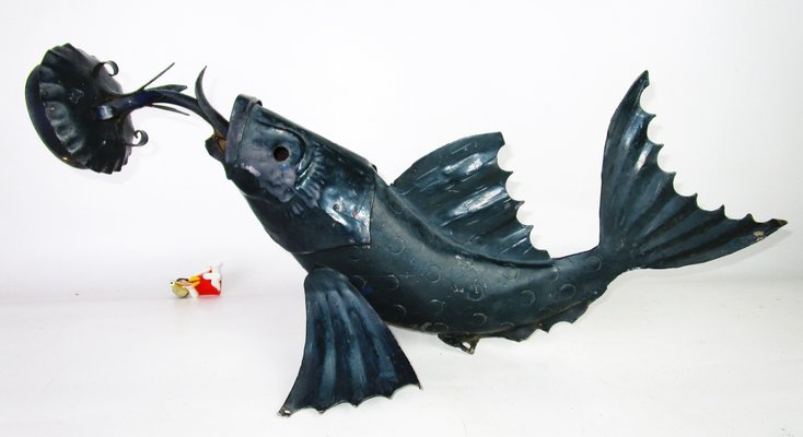 Iron Sculptural Koi Fish Sconce, 1950s-ZVO-602553