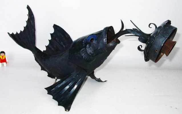 Iron Sculptural Koi Fish Sconce, 1950s-ZVO-602553