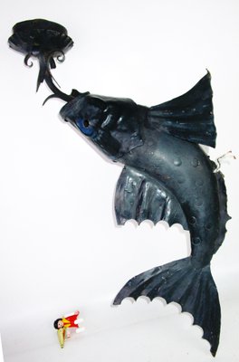 Iron Sculptural Koi Fish Sconce, 1950s-ZVO-602553