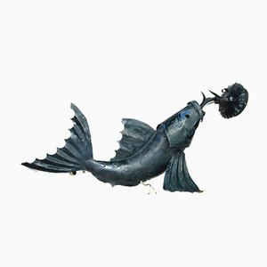 Iron Sculptural Koi Fish Sconce, 1950s-ZVO-602553