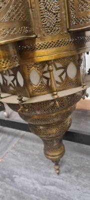 Islamic Lantern Hanging Light in Pierced Brass in the style of Moresco-RPW-1702447