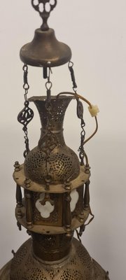 Islamic Lantern Hanging Light in Pierced Brass in the style of Moresco-RPW-1702447