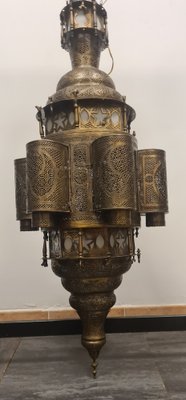 Islamic Lantern Hanging Light in Pierced Brass in the style of Moresco-RPW-1702447