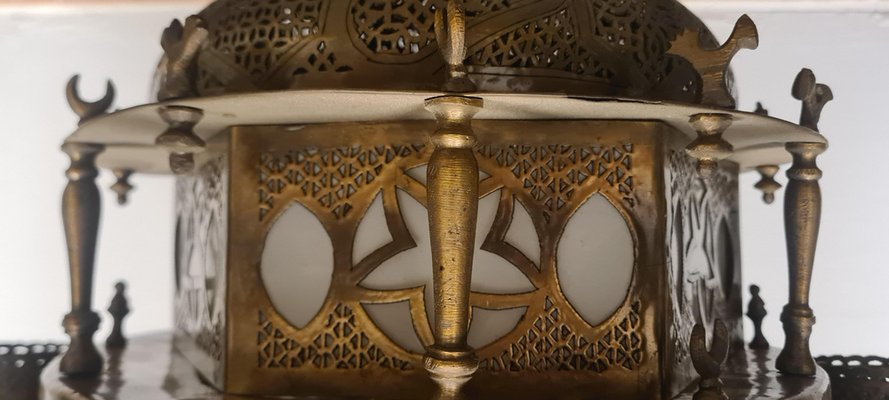 Islamic Lantern Hanging Light in Pierced Brass in the style of Moresco-RPW-1702447