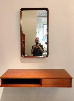 Italan Shelf in Teak with Mirror, 1950s, Set of 2-QZG-1334656