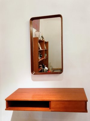 Italan Shelf in Teak with Mirror, 1950s, Set of 2-QZG-1334656