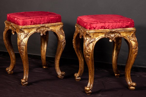 Italian 18th Century Gilt-Wood Stools, 1750s, Set of 2-MBH-1031991