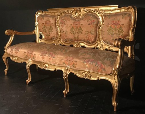 Italian 19th Century Gilt Living Room Set with Sofà and Armchairs, Set of 3-MBH-1032164