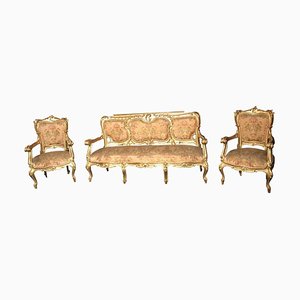 Italian 19th Century Gilt Living Room Set with Sofà and Armchairs, Set of 3-MBH-1032164