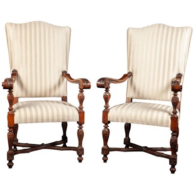 Italian 19th Century Walnut Carved Armchairs, Set of 2-MBH-1032023