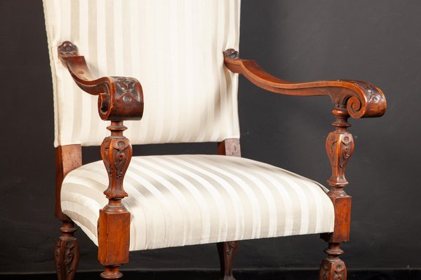 Italian 19th Century Walnut Carved Armchairs, Set of 2-MBH-1032023