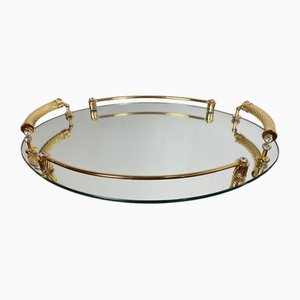 Italian 24-Karat Gold Plated and Brass Tray with Mirror, 1980s-WZZ-1768344