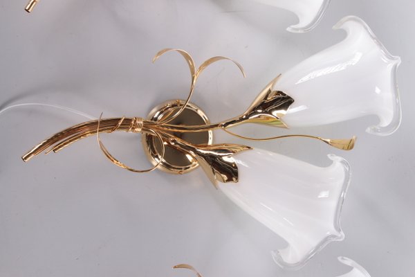 Italian 24 kt Gold-Plated Tulip Glass Wall Lamps, 1970, Set of 3-EZZ-1134209