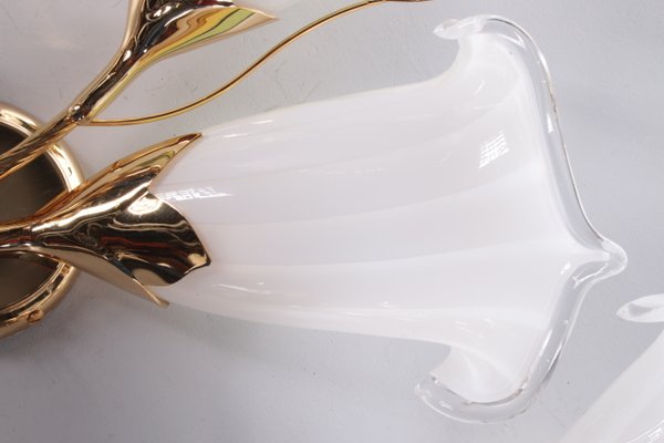 Italian 24 kt Gold-Plated Tulip Glass Wall Lamps, 1970, Set of 3-EZZ-1134209