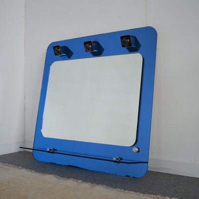 Italian 3-Light Dressing Room Mirror with Blue Glass Shelf by Metalvetro, 1970s-JQO-1286887