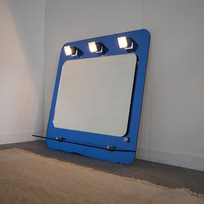 Italian 3-Light Dressing Room Mirror with Blue Glass Shelf by Metalvetro, 1970s-JQO-1286887