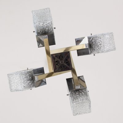 Italian 4 Light Chandelier with Glass Cubes, Chrome and Gold Geometric Structure by Gaetano Sciolari for Stilnovo-MPO-1259527