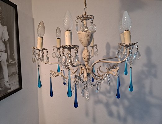 Italian 6-Arm Crystal Chandelier, 1930s-HIT-1347692