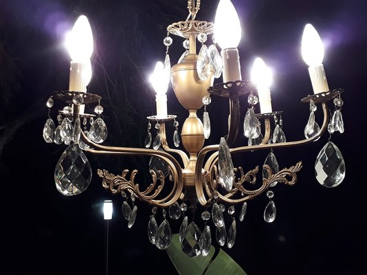 Italian 6-Arm Crystal Chandelier, 1930s-HIT-1196533