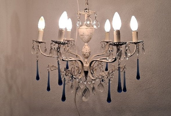 Italian 6-Arm Crystal Chandelier, 1930s-HIT-1347692