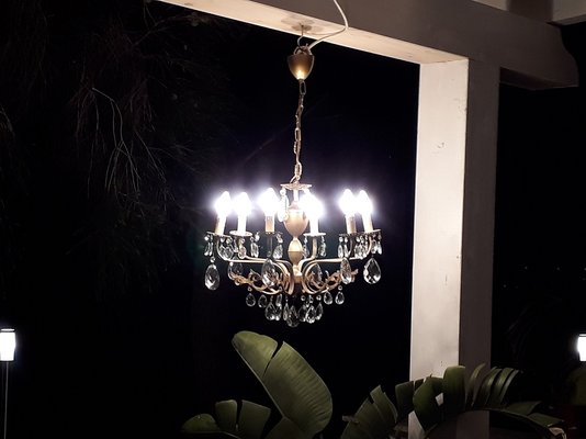 Italian 6-Arm Crystal Chandelier, 1930s-HIT-1196533