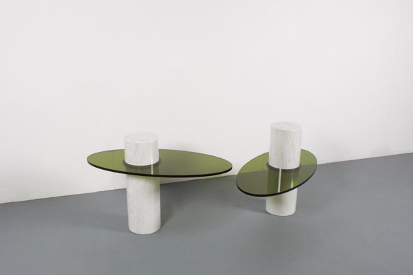 Italian Acrylic Glass and Marble Tables, 1970s, Set of 2-QT-1263323