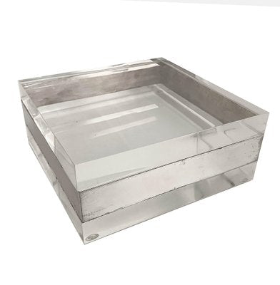 Italian Acrylic Glass and Silver Squared Decorative Box, 1970s-JDR-1126114