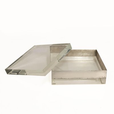 Italian Acrylic Glass and Silver Squared Decorative Box, 1970s-JDR-1126114