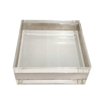 Italian Acrylic Glass and Silver Squared Decorative Box, 1970s-JDR-1126114