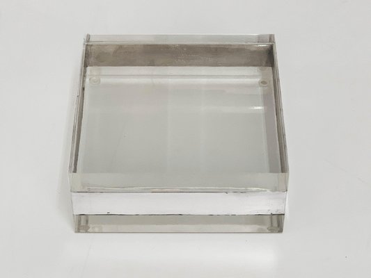 Italian Acrylic Glass and Silver Squared Decorative Box, 1970s-JDR-1126114