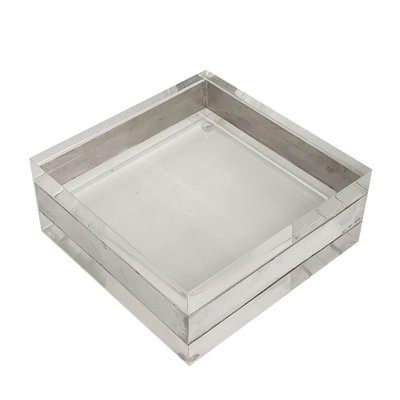 Italian Acrylic Glass and Silver Squared Decorative Box, 1970s-JDR-1126114