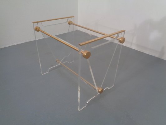 Italian Acrylic Glass & Brass Magazine Rack, 1970s-RDW-666127