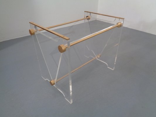 Italian Acrylic Glass & Brass Magazine Rack, 1970s-RDW-666127